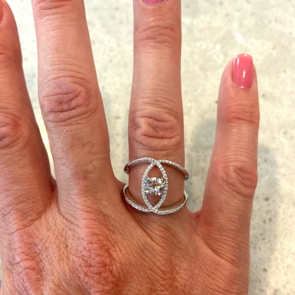 Stunning solid 14k white gold morganite and Diamond open crossover ring size 6.5 - Picture 4 of 5